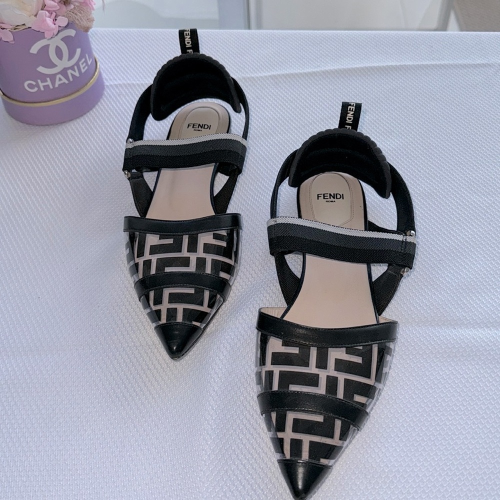FenDi Zucca FF Logo PVC slingback flats size 39.5